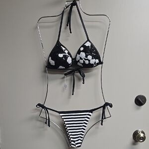 Classic Black and White Floral Bikini Set